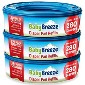 babybreeze diaper pail refill bags compatible with playtex diaper genie pails odor absorbing diaper disposal trash bags - 840 count (3-pack)