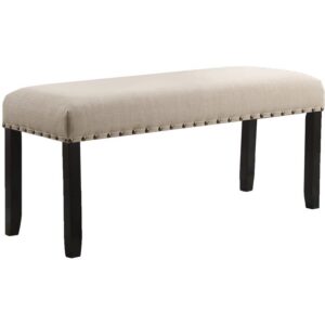 roundhill furniture biony fabric dining bench with nailhead trim, tan