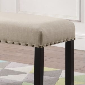 Roundhill Furniture Biony Fabric Dining Bench with Nailhead Trim, Tan