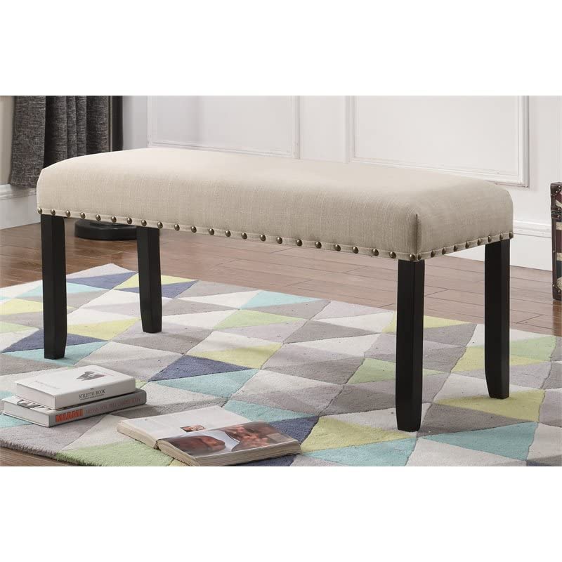 Roundhill Furniture Biony Fabric Dining Bench with Nailhead Trim, Tan