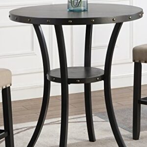 Roundhill Furniture Biony 3 Piece Set - 36" Round Espresso Bar Table with Nail Head Stools, Tan