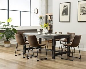 roundhill furniture 7 piece lotusville wood dining table with chairs set, vintage brown