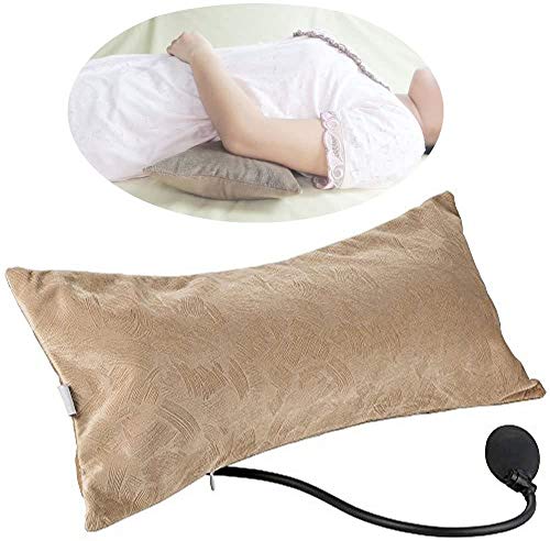 CTHOPER Air Inflatable Pillow Portable Lumbar Support Backrest Cushions with Pump for Home, Office, Travel and Car (Khaki)