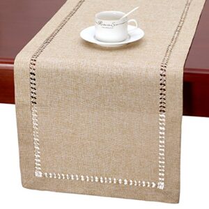 grelucgo handmade hemstitch beige table runner or dresser scarf, rectangular 14 by 36 inch