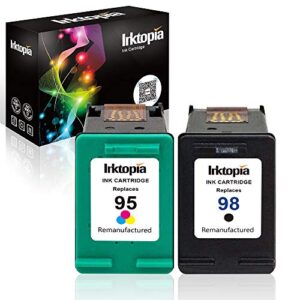 inktopia remanufactured ink cartridge replacement for hp 98 95 (1 black, 1 tricolor) 2 pack c9364wn c8766wn for officejet 150 100 6310 photosmart 8050 c4180 c4150, deskjet 460 5940 printer