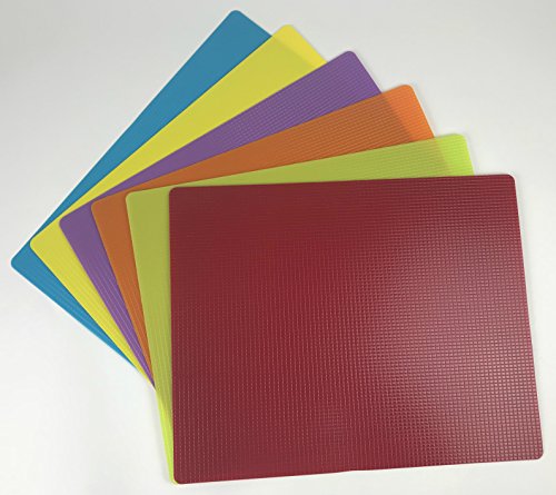 Set of 6 Color Coded Flexible Plastic Cutting Boards for Kitchen with Food Logos (12x15") - BPA Free, Anti-Slip