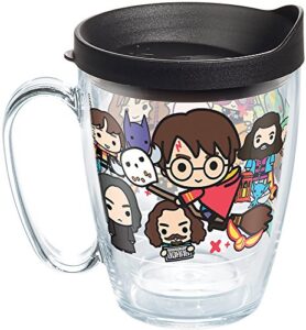 tervis harry potter - group charms tumbler with wrap and black lid 16oz mug, clear