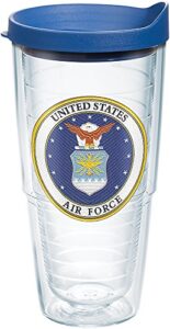tervis air force classic seal flex tumbler with emblem and blue lid 24oz, clear