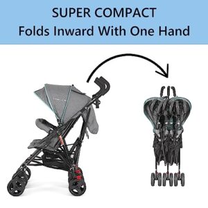 Dream On Me Volgo Twin Umbrella Stroller in Mint, Lightweight Double Stroller for Infant & Toddler, Compact Easy Fold, Large Storage Basket, Large and Adjustable Canopy