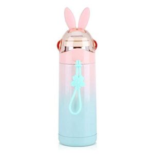 fdit 350ml cute rabbit cartoon kids vacuum insulated mug stainless steel hot water bottle travel mug(pink + green)