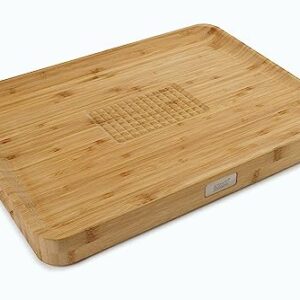 Joseph Joseph Cut & Carve Bamboo Cutting Board with Food Grip and Angled Surface Yellow Large