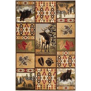 champion rugs wildlife nature bear and elk scene lodge cabin area rug (3 feet 10 inch x 5 feet 2 inch)