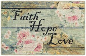 brumlow mills faith, hope, love vintage floral spring kitchen rug, living room or bedroom mat, bathroom, and entryway rug, 1'8" x 2'10", beige
