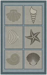 brumlow mills beach and ocean area rug for living or bedroom carpet, dining or kitchen rug, deck, patio or home decor, 3'4" x 5', gray/blue square beach seashells