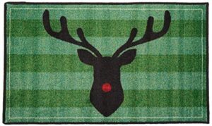 brumlow mills rudolph the red-nosed reindeer christmas and holiday area rug for kitchen, entryway rug, door mat, bedroom carpet or home décor, 1'8" x 2'10, green
