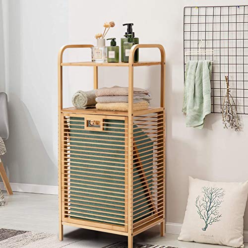 Giantex Laundry Hamper Tilt-Out Laundry Linen Hamper Bamboo Freestanding Clothes Basket W/Shelf & Removable Liner, Storage Laundry Shelf for Bathroom Living Room Bedroom, 16’’x13’’x37.5’’(L x W x H)