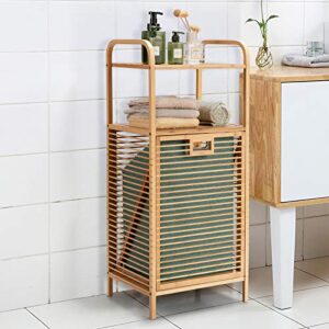 Giantex Laundry Hamper Tilt-Out Laundry Linen Hamper Bamboo Freestanding Clothes Basket W/Shelf & Removable Liner, Storage Laundry Shelf for Bathroom Living Room Bedroom, 16’’x13’’x37.5’’(L x W x H)