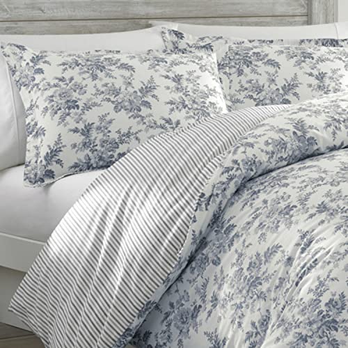 Laura Ashley Home - Queen Comforter Set, Reversible Cotton Bedding, Includes Matching Shams with Bonus Euro Shams & Throw Pillows (Annalise Grey, Queen), Shadow Grey/White