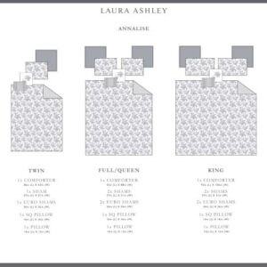 Laura Ashley Home - King Comforter Set, Reversible Cotton Bedding, Includes Matching Shams with Bonus Euro Shams & Throw Pillows (Annalise Grey, King)