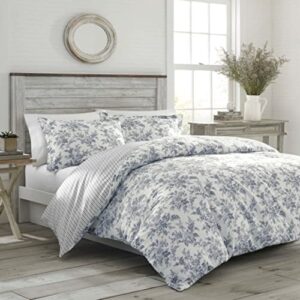 Laura Ashley Home - King Comforter Set, Reversible Cotton Bedding, Includes Matching Shams with Bonus Euro Shams & Throw Pillows (Annalise Grey, King)