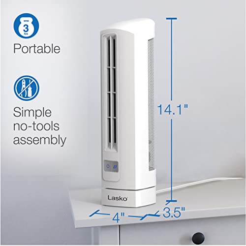 Lasko Air Stik Oscillating Tabletop Fan, Ultra-Slim Design, 2 Quiet Speeds, for Bedroom, Dorm Rooms, Office, 14", White, T14100