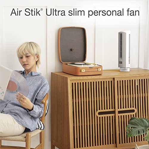 Lasko Air Stik Oscillating Tabletop Fan, Ultra-Slim Design, 2 Quiet Speeds, for Bedroom, Dorm Rooms, Office, 14", White, T14100