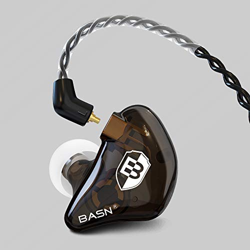 BASN Professional in Ear Monitor Headphones for Singers Drummers Musicians with MMCX Connector IEM Earphones (Pro Clear Brown)