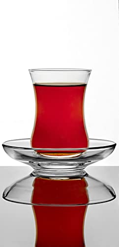 Pasabahce Premium Turkish Tea Glasses and Saucers, Set of 12, Perfect for Tea Party, Gifts, Housewarming, Weddings, Aniversary