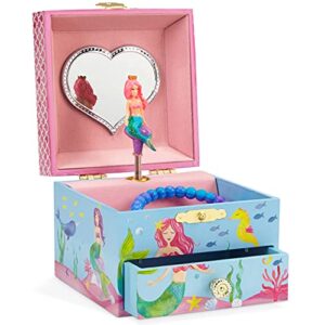 jewelkeeper mermaid girl's musical jewelry box, underwater design pullout drawer, over the waves tune