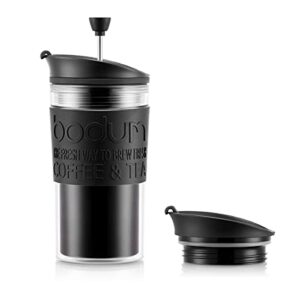 bodum insulated 11102-01s piston cup with hinged lid, 0.35 litre, black, transparent, plastic, 8.9 cm