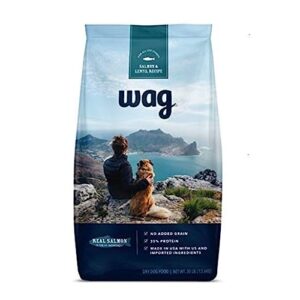 amazon brand - wag high protein dry dog food salmon & lentil recipe, grain free (30 lb. bag)