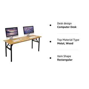 DlandHome 62 Inches Large Home Office Computer Desk, No Install Needed, Composite Wood Board, Folding Dining Table/Workstation, 62 Inches Teak and Black Legs, 1 Pack