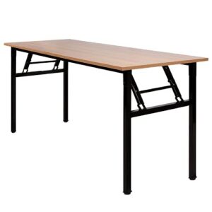 DlandHome 62 Inches Large Home Office Computer Desk, No Install Needed, Composite Wood Board, Folding Dining Table/Workstation, 62 Inches Teak and Black Legs, 1 Pack