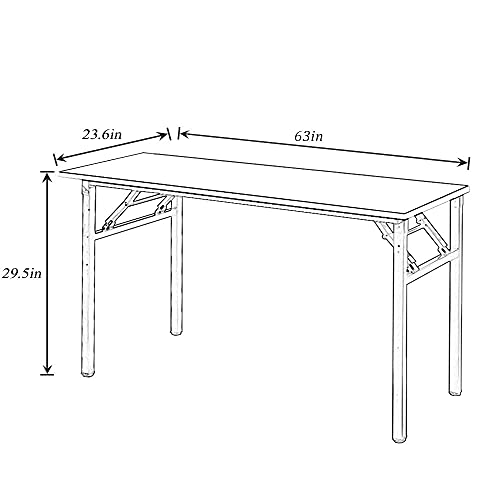 DlandHome 62 Inches Large Home Office Computer Desk, No Install Needed, Composite Wood Board, Folding Dining Table/Workstation, 62 Inches Teak and Black Legs, 1 Pack