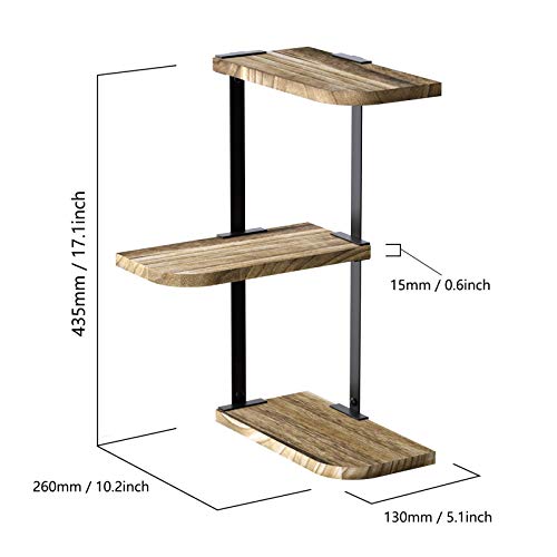 Love-KANKEI Corner Shelf Wall Mount of 3 Tier Rustic Wood Floating Shelves for Bedroom Living Room Bathroom Kitchen Office and More Carbonized Black