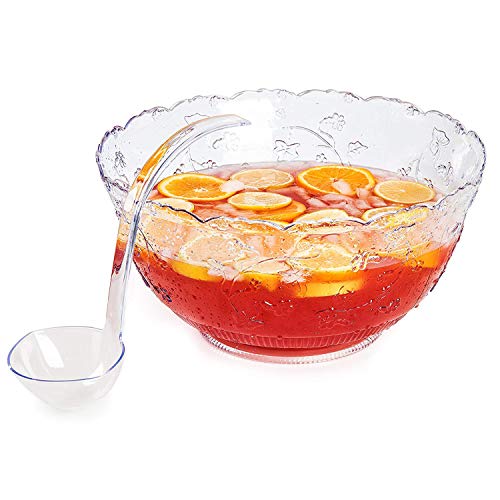 Premium Quality Plastic Punch Bowl With Ladle - Large 2 Gallon Bowl With 5 oz Ladle by Upper Midland Products