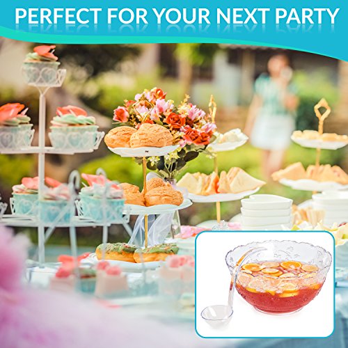 Premium Quality Plastic Punch Bowl With Ladle - Large 2 Gallon Bowl With 5 oz Ladle by Upper Midland Products