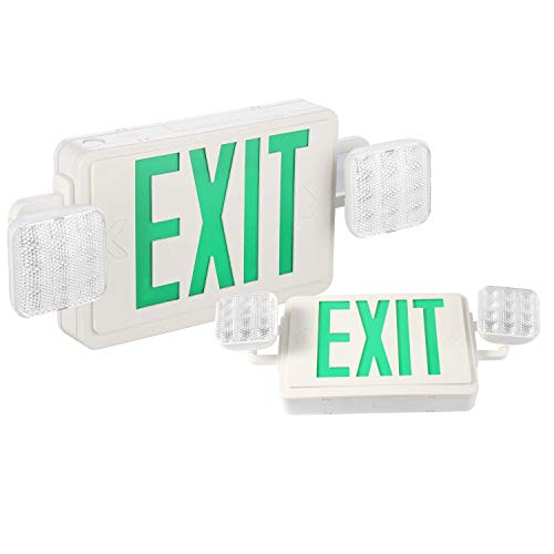 SPECTSUN Exit Sign with Emergency Light, Green Emergency Exit Lights with Battery Backup - 2 Pack, Exit Light with Emergency Light/Photoluminescent Exit Sign/Emergency Exit Light Led/Lighted Exit Sign