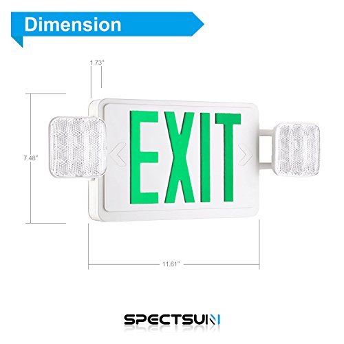 SPECTSUN Exit Sign with Emergency Light, Green Emergency Exit Lights with Battery Backup - 2 Pack, Exit Light with Emergency Light/Photoluminescent Exit Sign/Emergency Exit Light Led/Lighted Exit Sign