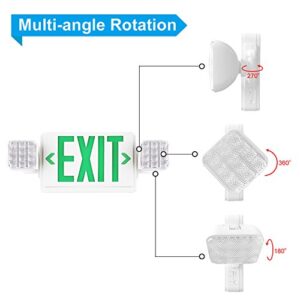 SPECTSUN Exit Sign with Emergency Light, Green Emergency Exit Lights with Battery Backup - 2 Pack, Exit Light with Emergency Light/Photoluminescent Exit Sign/Emergency Exit Light Led/Lighted Exit Sign