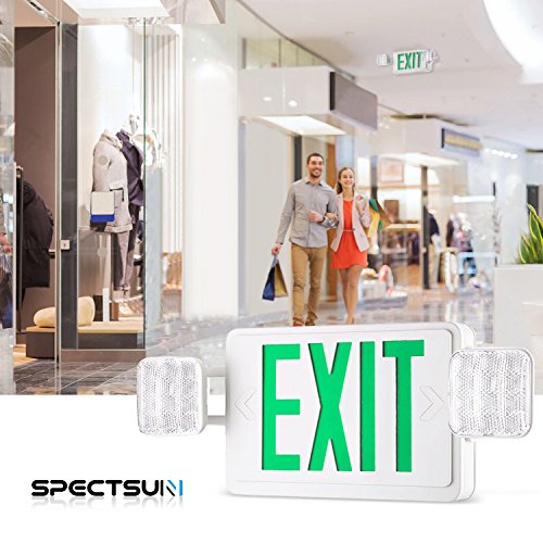 SPECTSUN Exit Sign with Emergency Light, Green Emergency Exit Lights with Battery Backup - 2 Pack, Exit Light with Emergency Light/Photoluminescent Exit Sign/Emergency Exit Light Led/Lighted Exit Sign