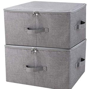 iwill CREATE PRO Folding Storage Box with Zip Lid and Handles, Storage Basket With Linen Fabric, Closet Shelf Drawers,Dark Gray, 2 pcs