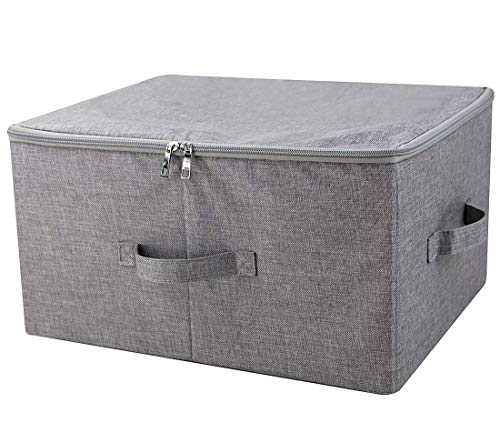 iwill CREATE PRO Folding Storage Box with Zip Lid and Handles, Storage Basket With Linen Fabric, Closet Shelf Drawers,Dark Gray, 2 pcs