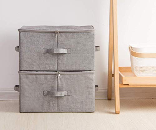 iwill CREATE PRO Folding Storage Box with Zip Lid and Handles, Storage Basket With Linen Fabric, Closet Shelf Drawers,Dark Gray, 2 pcs