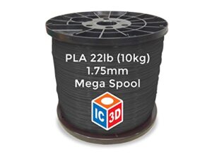 ic3d grey 1.75mm pla 3d printer filament mega spool (10kgs) - dimensional accuracy +/- 0.05mm - professional grade 3d printing filament - made in usa