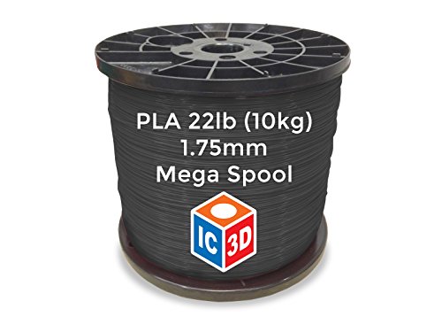 IC3D Grey 1.75mm PLA 3D Printer Filament Mega Spool (10kgs) - Dimensional Accuracy +/- 0.05mm - Professional Grade 3D Printing Filament - MADE IN USA