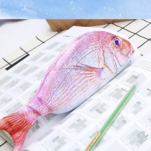 SOURBAN Simulation Fish-Like Pencils Case Zipper Pouch Large Capacity Makeup Case/Bag Red