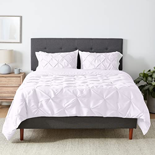 Amazon Basics All-Season Down-Alternative 3 Piece Comforter Bedding Set, Full/Queen, Bright White, Pinch-Pleat With Piped Edges