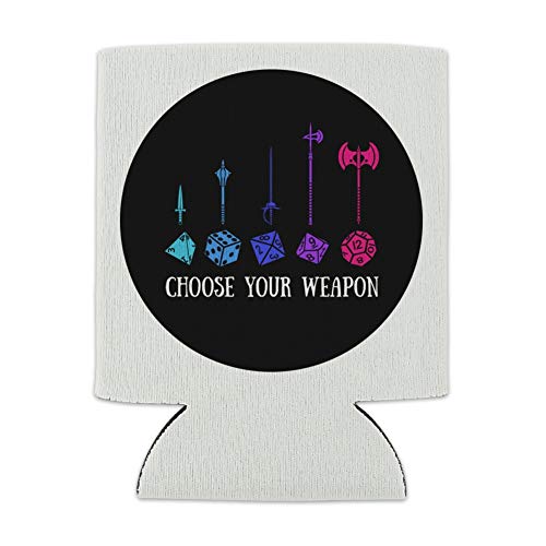 Choose Your Weapon Dungeon RPG Dice Can Cooler - Drink Sleeve Hugger Collapsible Insulator - Beverage Insulated Holder