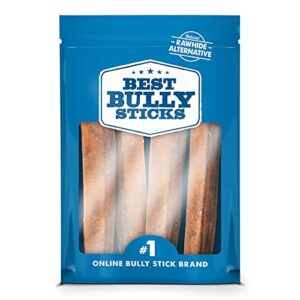 best bully sticks all-natural premium 6 inch jumbo bully sticks for large dogs - usa baked & packed - 100% grass-fed beef - single ingredient grain & rawhide free dog chews - 4 pack